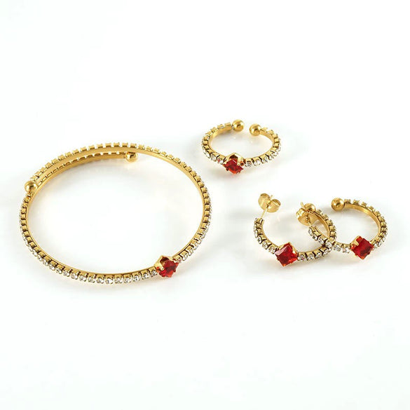 Wholesale Women's Titanium Steel Jewelry Set With Multicolored Zircon And Geometric Pattern Bracelet Earrings