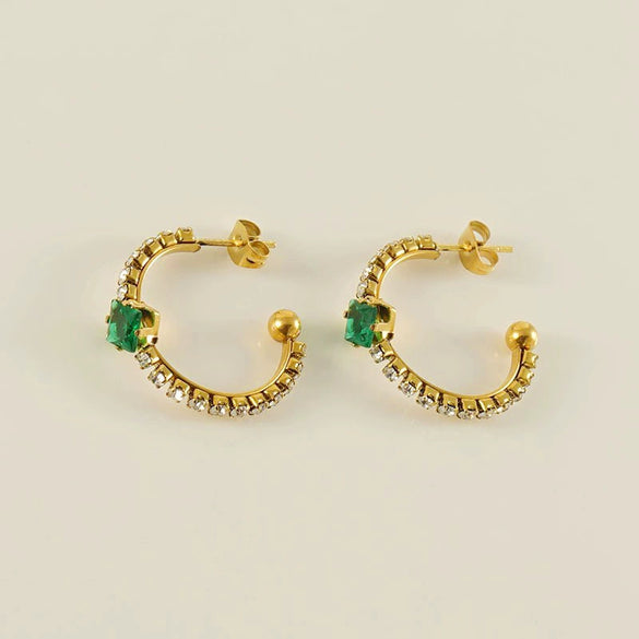 Wholesale Women's Titanium Steel Jewelry Set With Multicolored Zircon And Geometric Pattern Bracelet Earrings