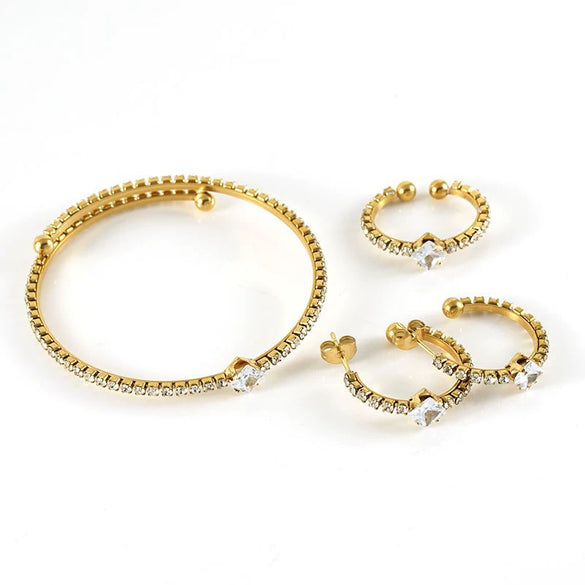 Wholesale Women's Titanium Steel Jewelry Set With Multicolored Zircon And Geometric Pattern Bracelet Earrings