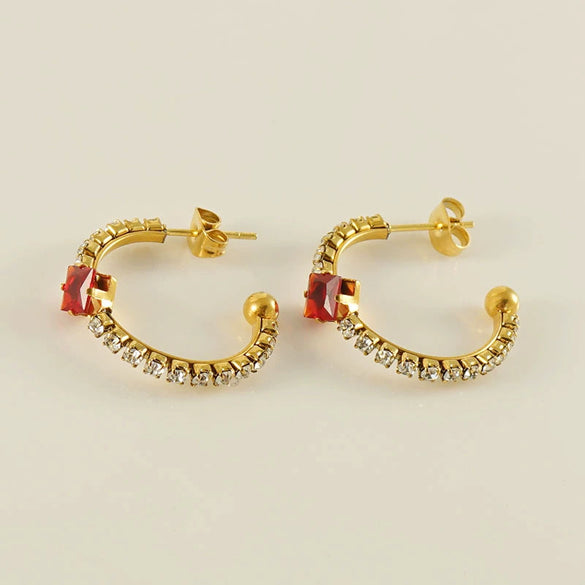 Wholesale Women's Titanium Steel Jewelry Set With Multicolored Zircon And Geometric Pattern Bracelet Earrings