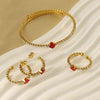 Wholesale Women's Titanium Steel Jewelry Set With Multicolored Zircon And Geometric Pattern Bracelet Earrings