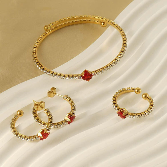 Wholesale Women's Titanium Steel Jewelry Set With Multicolored Zircon And Geometric Pattern Bracelet Earrings