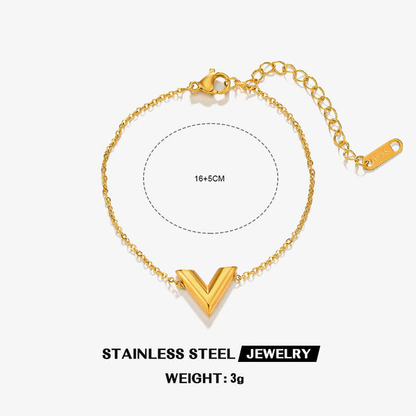 Wholesale Women's Titanium Steel Jewelry Set With V Shaped Cross Chain Letter Design And Electroplating Treatment