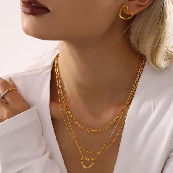Wholesale Women's Titanium Steel Jewelry Suit With Love Water Drops And Bell Pattern Electroplated Necklace And Earrings