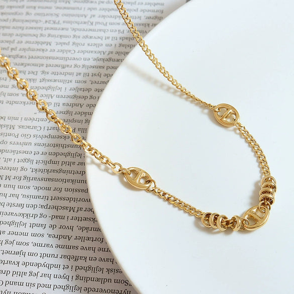 Wholesale Women's Titanium Steel Jewelry With Geometric Pattern And Splicing Chain Electroplated