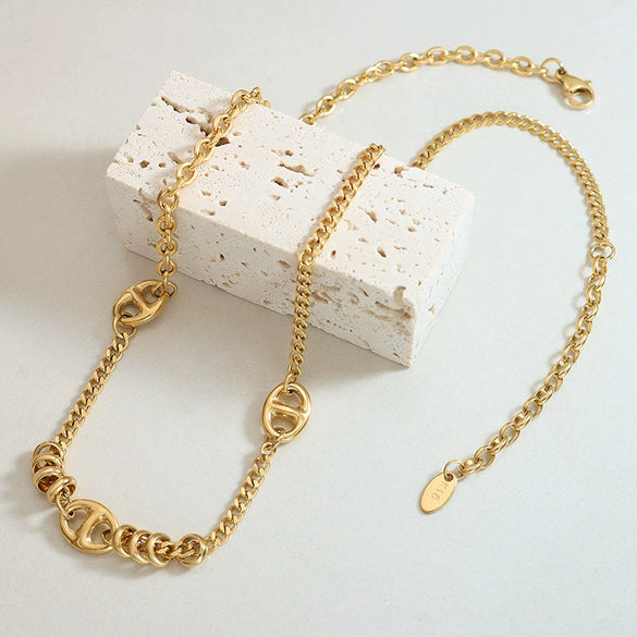 Wholesale Women's Titanium Steel Jewelry With Geometric Pattern And Splicing Chain Electroplated