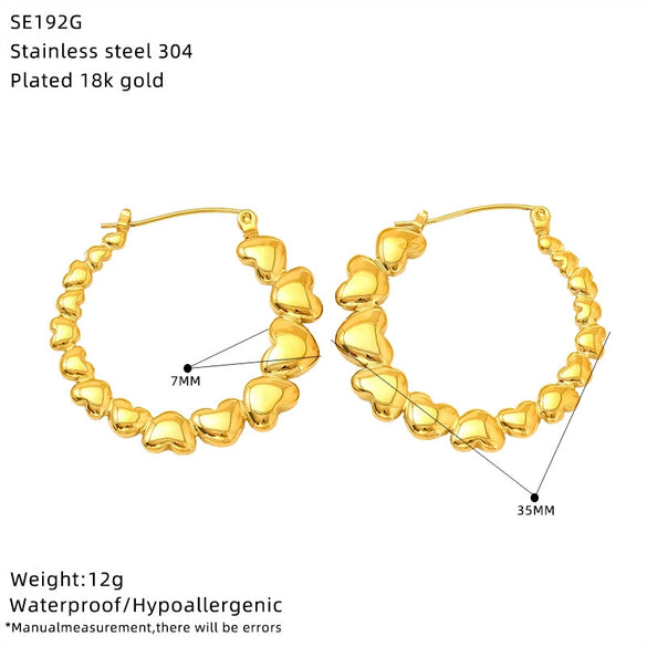Wholesale Women's Titanium Steel 18K Gold Electroplated Heartshaped Geometric Earrings