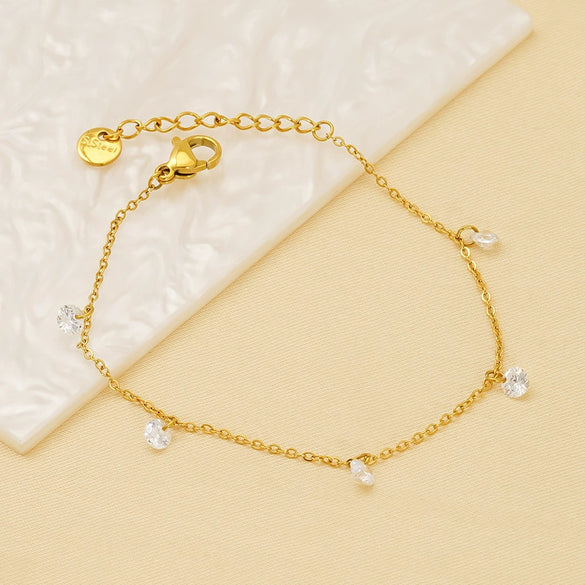 Wholesale Women's 316L Stainless Steel 18K Gold Geometric Zircon Bracelet Light Luxury Small Fresh Style