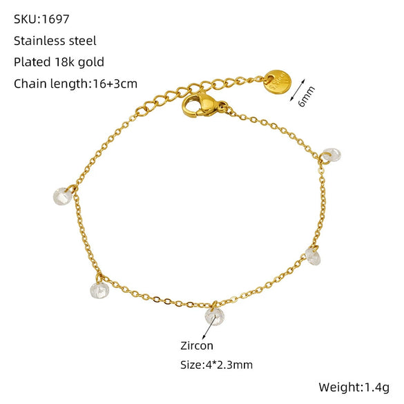 Wholesale Women's 316L Stainless Steel 18K Gold Geometric Zircon Bracelet Light Luxury Small Fresh Style