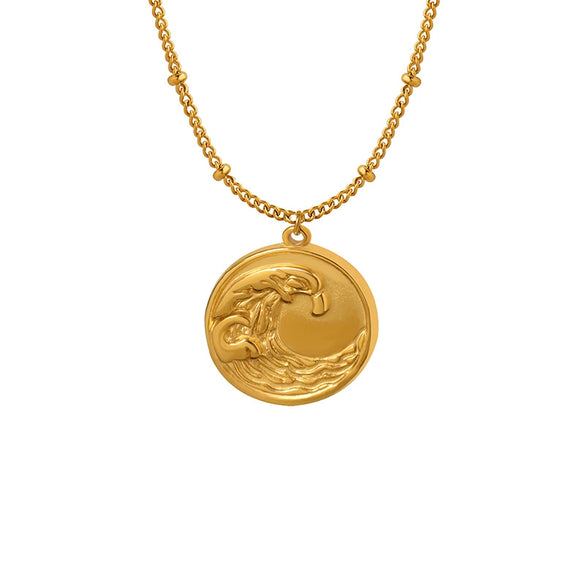 Wholesale Women's 316L Stainless Steel 18K Gold Plated Collarbone Chain With Geometric Wave Pattern Pendant Necklace