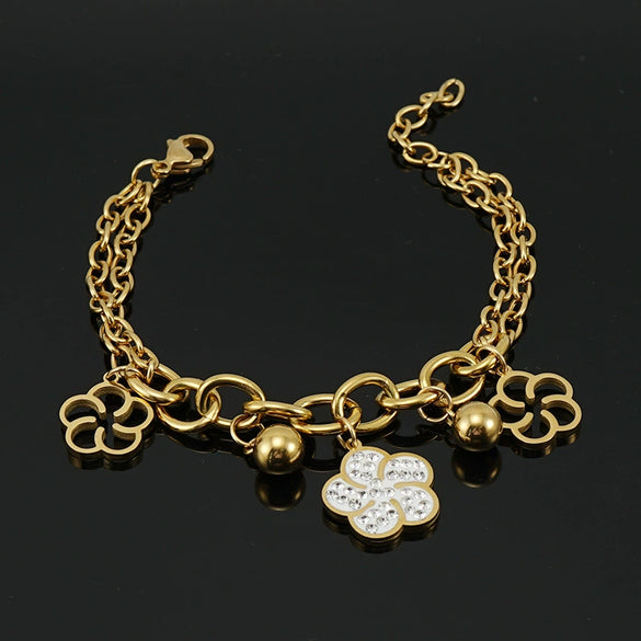 Wholesale Women's 316L Stainless Steel 18K Gold Plated Flower Bracelet Jewelry With Electroplating Treatment