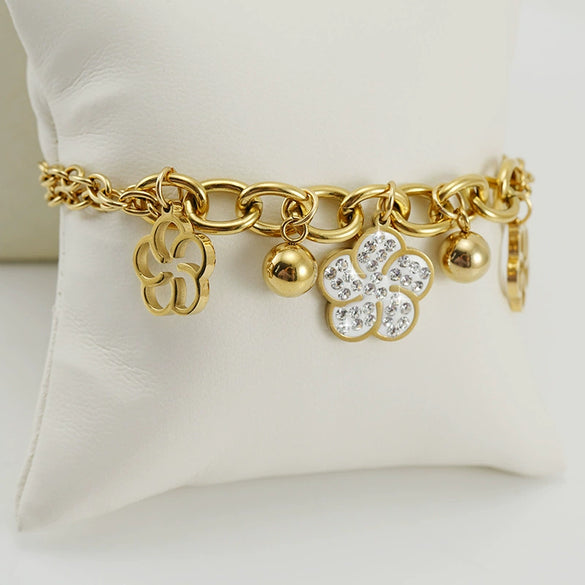 Wholesale Women's 316L Stainless Steel 18K Gold Plated Flower Bracelet Jewelry With Electroplating Treatment