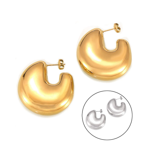 Wholesale Women's Titanium Steel 18K Gold Plated Geometric C Shaped Hollow Bright 3D Earrings With Simple Design And Electroplating Process