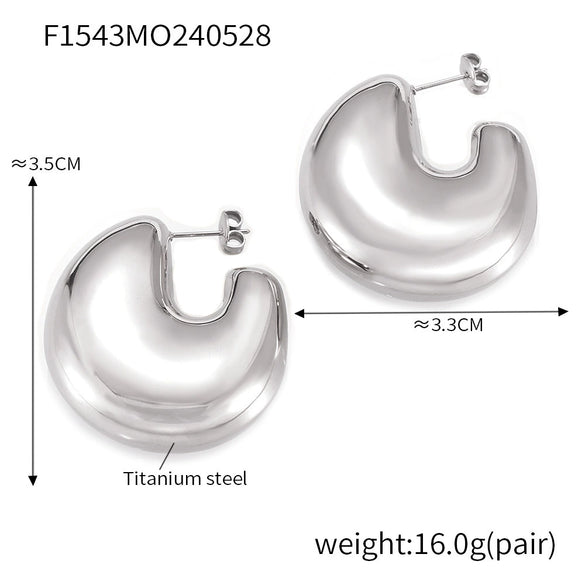 Wholesale Women's Titanium Steel 18K Gold Plated Geometric C Shaped Hollow Bright 3D Earrings With Simple Design And Electroplating Process