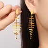 Wholesale Women's 316L Stainless Steel 18K Gold Plated Geometric Fish Bone Long Earrings Jewelry