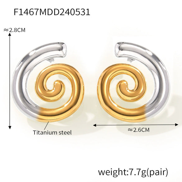 Wholesale Women's Titanium Steel 18K Gold Plated Rotary Thread Earrings With Creative Spliced Color Geometric Design And Electroplating Treatment