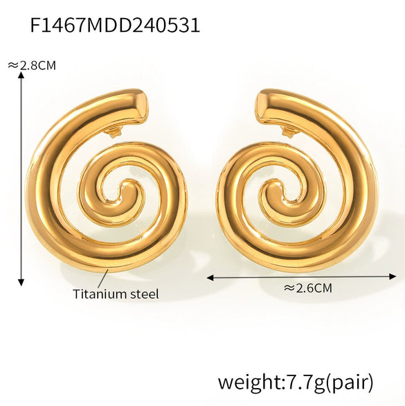 Wholesale Women's Titanium Steel 18K Gold Plated Rotary Thread Earrings With Creative Spliced Color Geometric Design And Electroplating Treatment