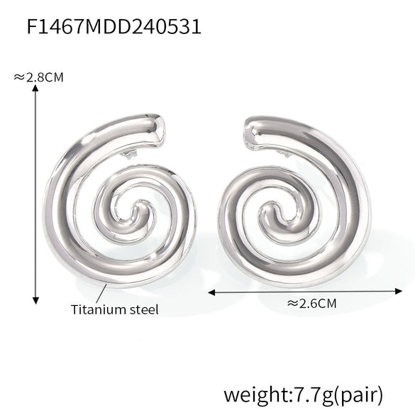 Wholesale Women's Titanium Steel 18K Gold Plated Rotary Thread Earrings With Creative Spliced Color Geometric Design And Electroplating Treatment