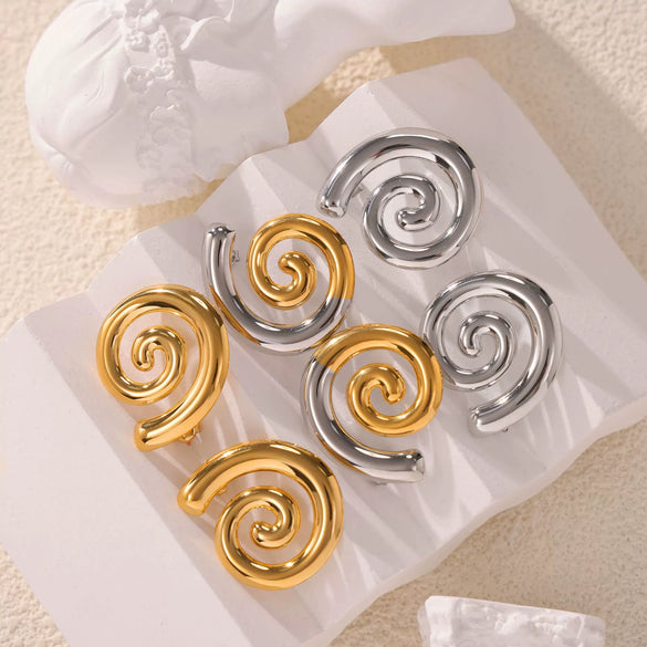 Wholesale Women's Titanium Steel 18K Gold Plated Rotary Thread Earrings With Creative Spliced Color Geometric Design And Electroplating Treatment