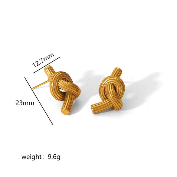 Wholesale Women's Titanium Steel Knotted Earrings With Geometric Pattern And Electroplating Design