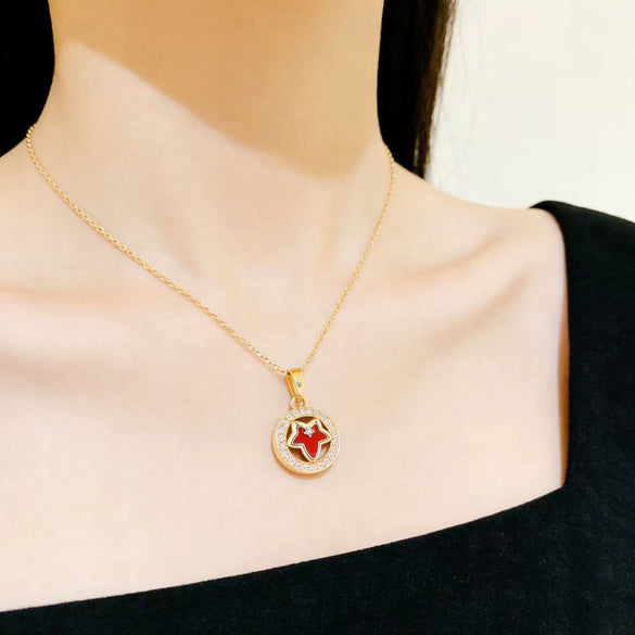 Wholesale Women's Titanium Steel Leafshaped Necklace With Zircon Inlay And Oshaped Chain Light Luxury Jewelry