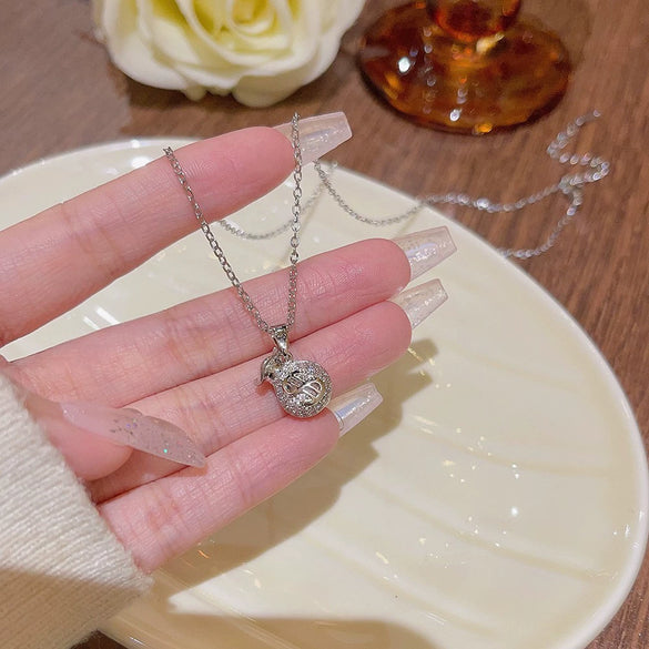 Wholesale Women's Titanium Steel Letter Geometric Light Luxury Inlaid Zircon Necklace With Cross Chain