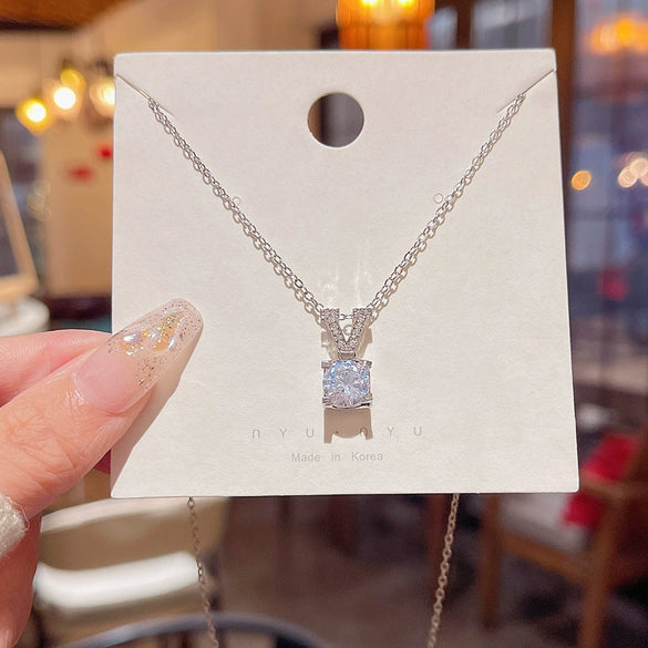 Wholesale Women's Titanium Steel Letter Geometric Light Luxury Inlaid Zircon Necklace With Cross Chain