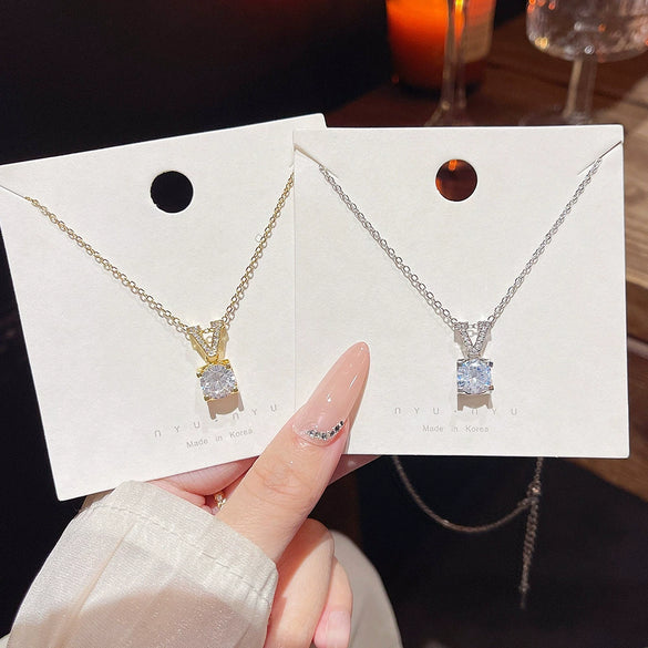 Wholesale Women's Titanium Steel Letter Geometric Light Luxury Inlaid Zircon Necklace With Cross Chain
