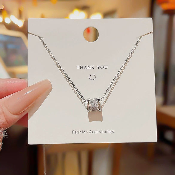 Wholesale Women's Titanium Steel Letter Geometric Light Luxury Inlaid Zircon Necklace With Cross Chain