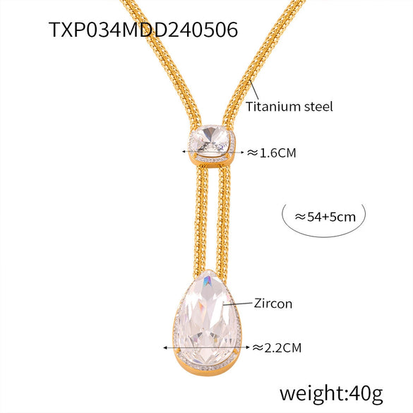 Wholesale Women's Titanium Steel Light Luxury Geometric Bracelet Necklace Suit With Electroplating
