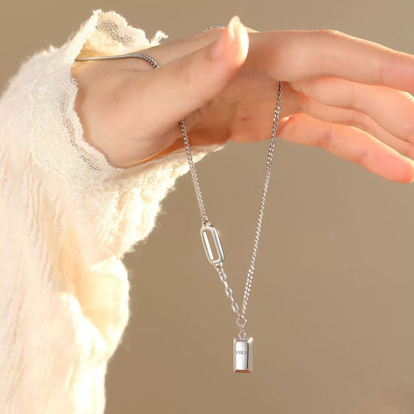 Wholesale Women's Titanium Steel Light Luxury Geometric Gold Brick Necklace With Electroplating