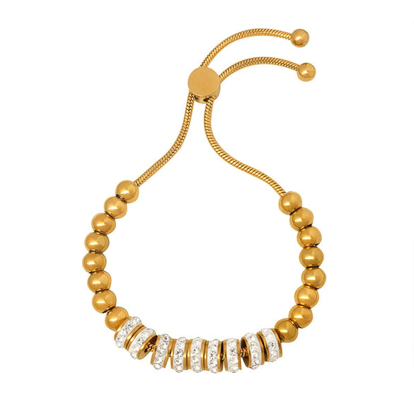 Wholesale Women's 316L Stainless Steel Light Luxury Geometric Rhinestone Beaded Inlaid Goldplated Electroplated Bracelet