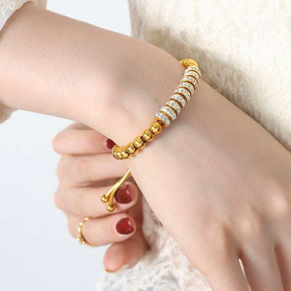 Wholesale Women's 316L Stainless Steel Light Luxury Geometric Rhinestone Beaded Inlaid Goldplated Electroplated Bracelet