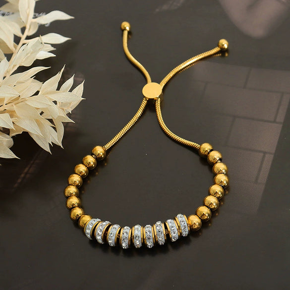 Wholesale Women's 316L Stainless Steel Light Luxury Geometric Rhinestone Beaded Inlaid Goldplated Electroplated Bracelet