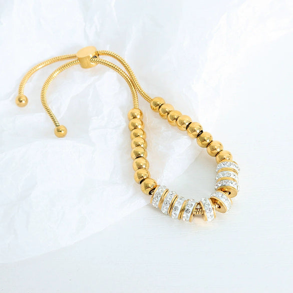 Wholesale Women's 316L Stainless Steel Light Luxury Geometric Rhinestone Beaded Inlaid Goldplated Electroplated Bracelet