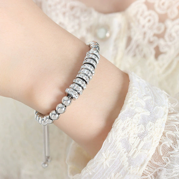 Wholesale Women's 316L Stainless Steel Light Luxury Geometric Rhinestone Beaded Inlaid Goldplated Electroplated Bracelet