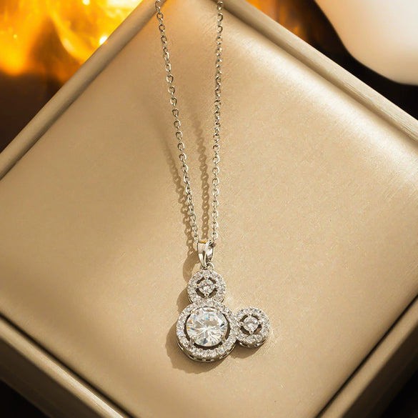 Wholesale Women's Titanium Steel Light Luxury Geometry Hollow Necklace With Gold Inlaid And Mickey Design
