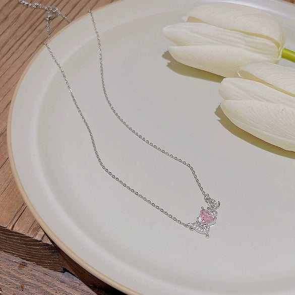 Wholesale Women's Titanium Steel Light Luxury Niche Love Letter Pendant Necklace With Mixed Gemstone Inlay And Zirconia Design Cross Chain Style