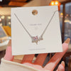 Wholesale Women's Titanium Steel Light Luxury Niche Love Letter Pendant Necklace With Mixed Gemstone Inlay And Zirconia Design Cross Chain Style