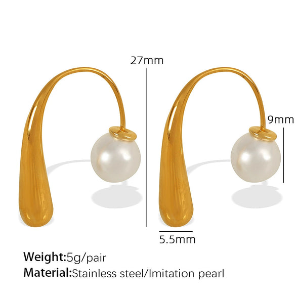 Wholesale Women's 316L Stainless Steel Light Luxury Style U Shape Drop Shaped Electroplated Pearl Earrings