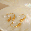 Wholesale Women's 316L Stainless Steel Light Luxury Style U Shape Drop Shaped Electroplated Pearl Earrings
