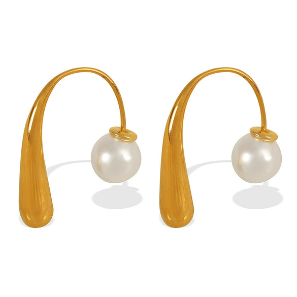 Wholesale Women's 316L Stainless Steel Light Luxury Style U Shape Drop Shaped Electroplated Pearl Earrings