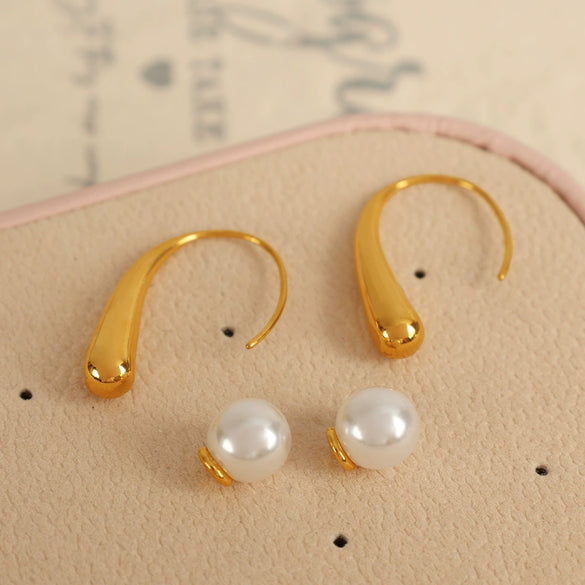 Wholesale Women's 316L Stainless Steel Light Luxury Style U Shape Drop Shaped Electroplated Pearl Earrings