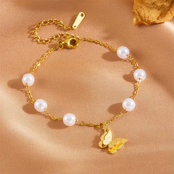 Wholesale Women's Titanium Steel Love Bow Four Leaf Clover Scallop Heart Pattern Electroplated Bracelet