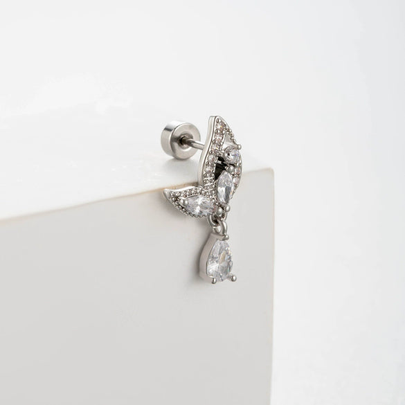 Wholesale Women's Titanium Steel Love Cross Water Drop Zircon Earrings