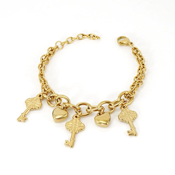 Wholesale Women's 316L Stainless Steel Love Heart Bracelet With Vacuum Plating