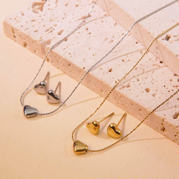 Wholesale Women's Titanium Steel Love Heart Shaped Necklace With Simple Fashion Collarbone Chain And Electroplating Treatment Patterned With Love Water Drops And Bells