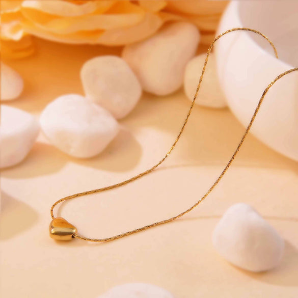 Wholesale Women's Titanium Steel Love Heart Shaped Necklace With Simple Fashion Collarbone Chain And Electroplating Treatment Patterned With Love Water Drops And Bells