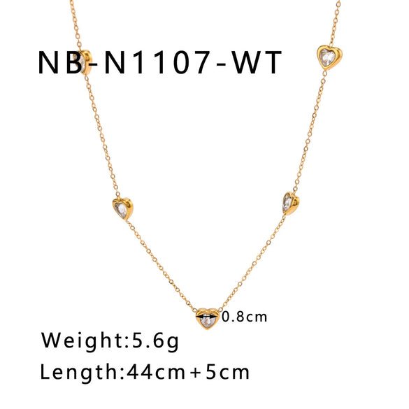 Wholesale Women's Titanium Steel Love Heartshaped Necklace Set With Color Diamond Simple Light Luxury 18K Gold Colorfree Ochain Electroplated With 18K Vacuum Plating In Furnace