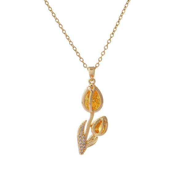 Wholesale Women's Titanium Steel Necklace Copper Gold Plated Cat's Eye Tulip Design With Mixed Gem Inlay And Ochain Light Luxury Flower Pattern